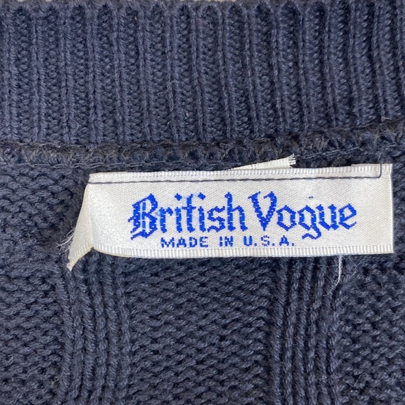 Vtg British Vogue cable knit cardigan L black fisherman academia preppy grunge - Picture 2 of 6